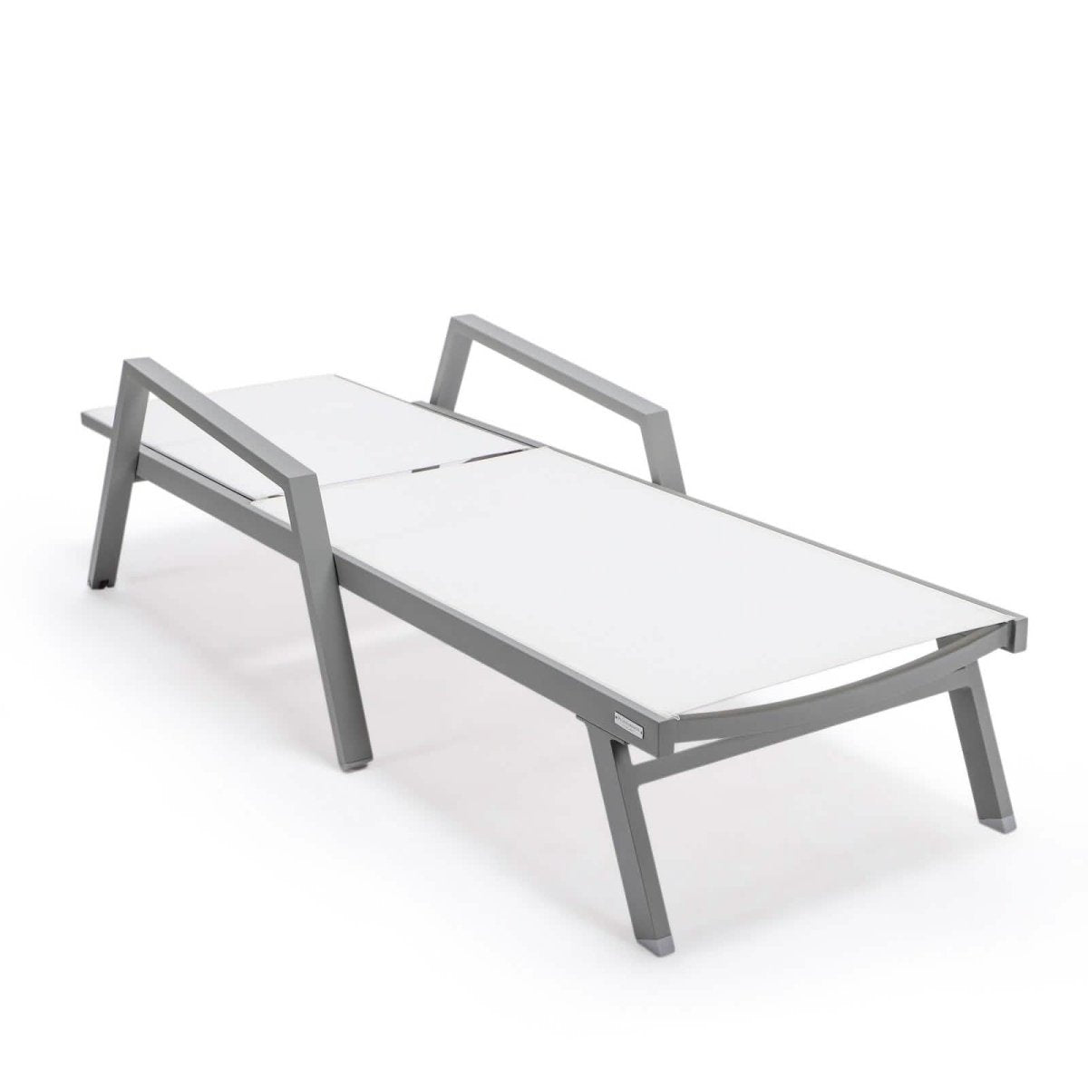 Marlin Modern White Aluminum Outdoor Chaise Lounge Chair Set of 2 With Arms And Square Fire Pit Side Table for Patio