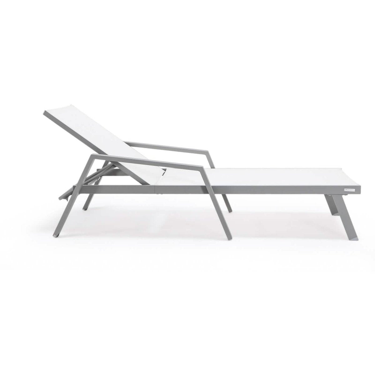 Marlin Modern White Aluminum Outdoor Chaise Lounge Chair Set of 2 With Arms And Square Fire Pit Side Table for Patio