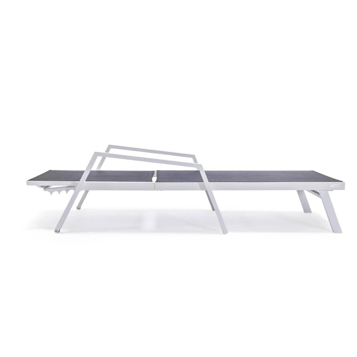 Marlin Modern White Aluminum Outdoor Chaise Lounge Chair Set of 2 With Arms And Square Fire Pit Side Table for Patio