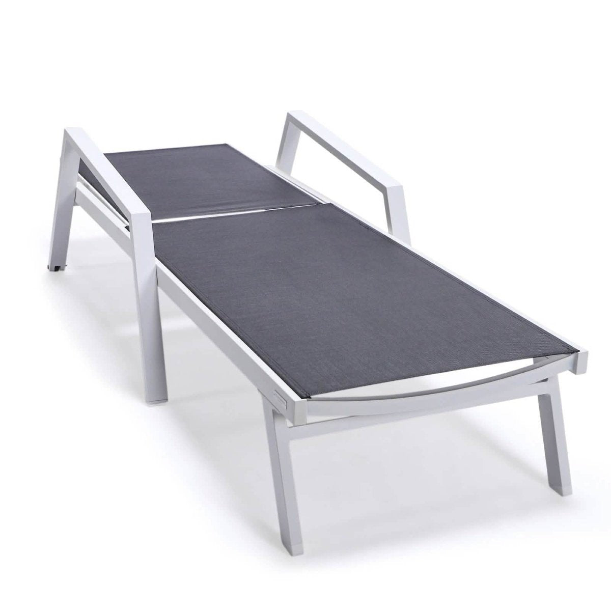 Marlin Modern White Aluminum Outdoor Chaise Lounge Chair Set of 2 With Arms And Square Fire Pit Side Table for Patio