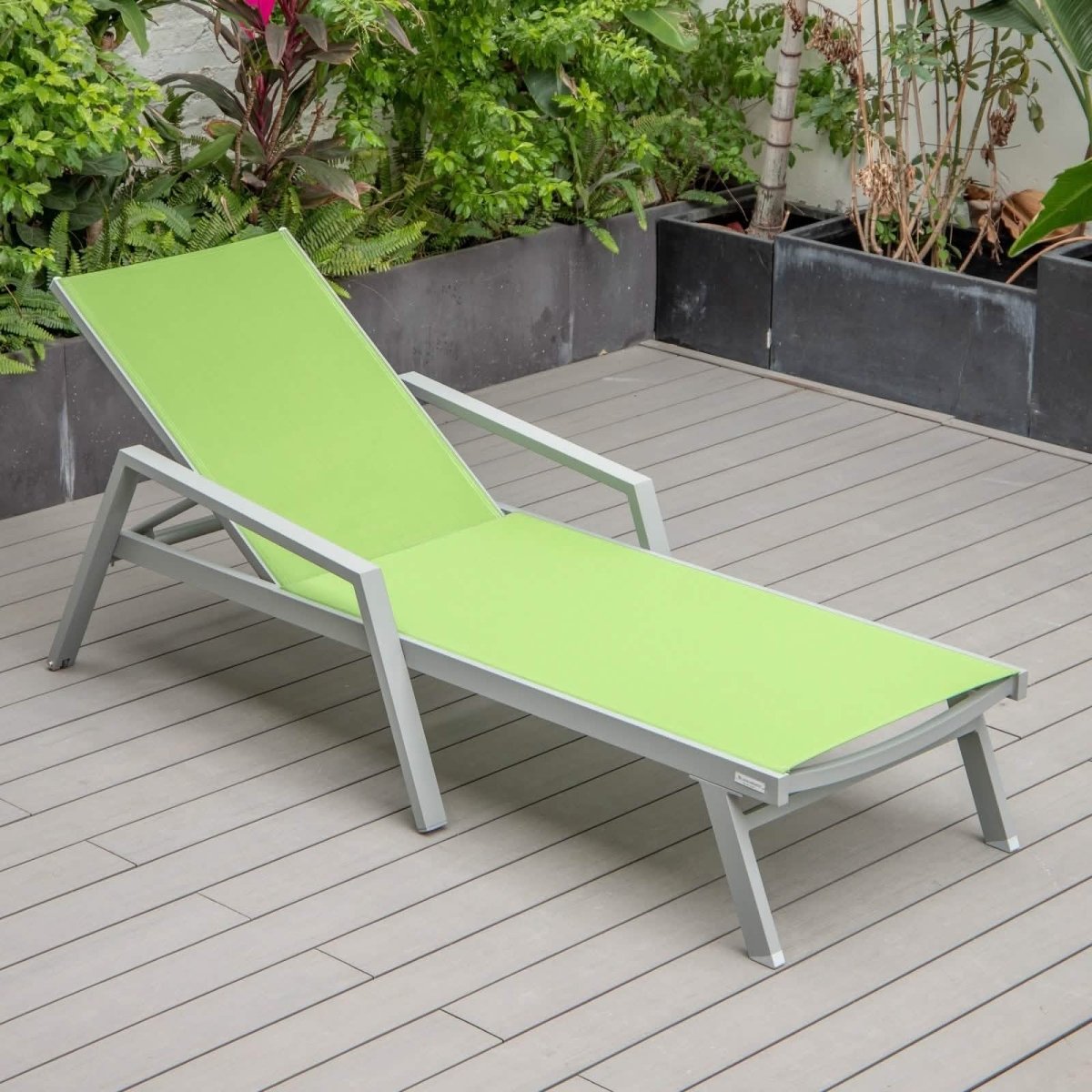 Marlin Modern White Aluminum Outdoor Chaise Lounge Chair Set of 2 With Arms And Square Fire Pit Side Table for Patio
