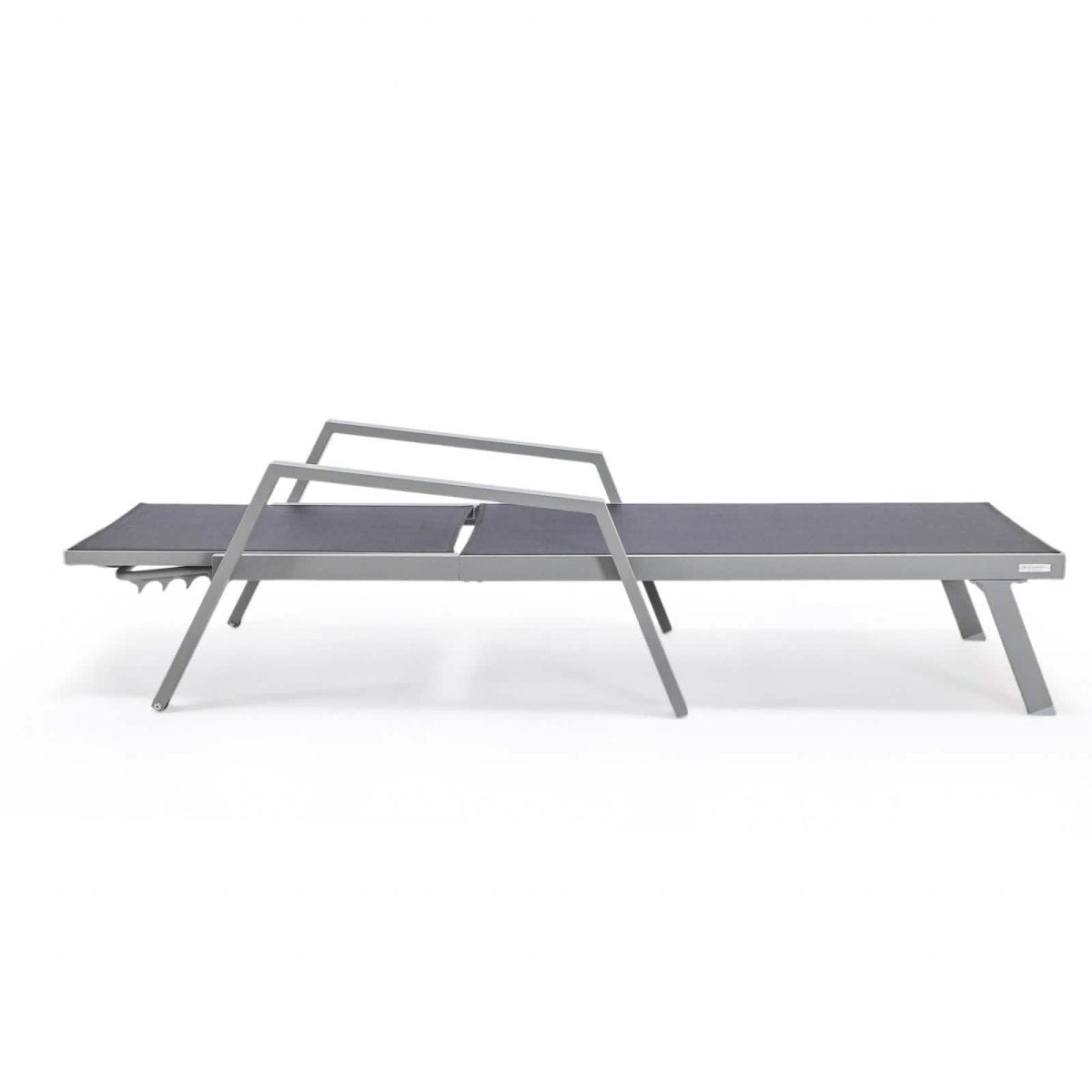 Marlin Modern White Aluminum Outdoor Chaise Lounge Chair Set of 2 With Arms And Square Fire Pit Side Table for Patio