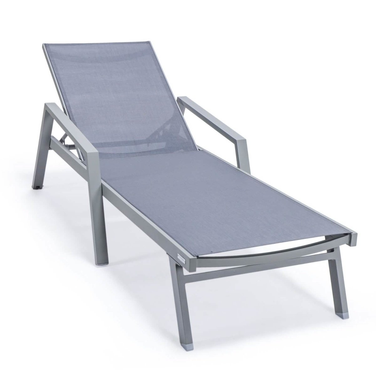 Marlin Modern White Aluminum Outdoor Chaise Lounge Chair Set of 2 With Arms And Square Fire Pit Side Table for Patio