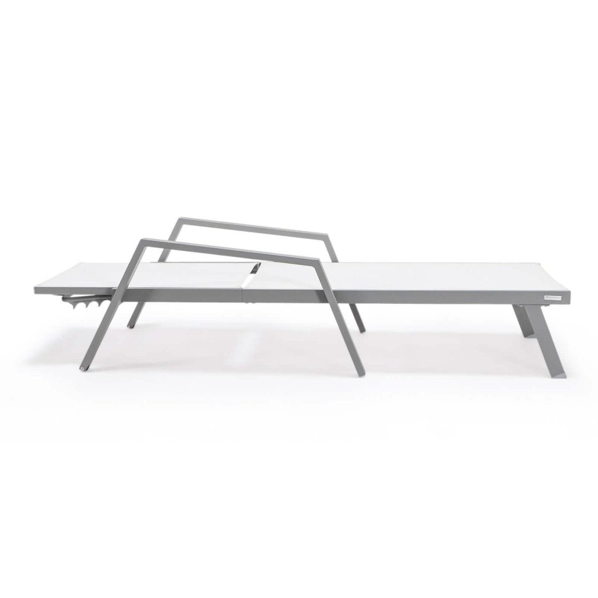Marlin Modern White Aluminum Outdoor Chaise Lounge Chair Set of 2 With Arms And Square Fire Pit Side Table for Patio
