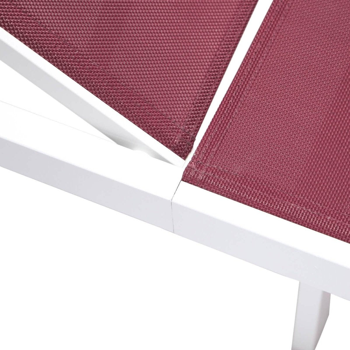 Marlin Modern White Aluminum Outdoor Chaise Lounge Chair With Square Fire Pit Side Table Set of 2 Burgundy Leisuremod