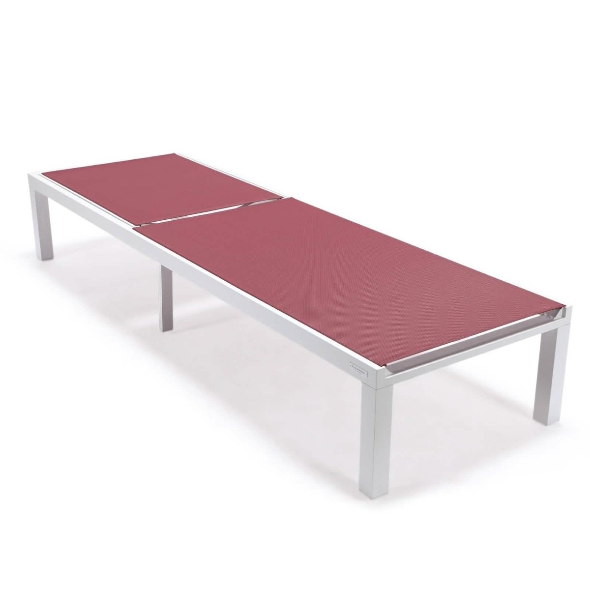 Marlin Modern White Aluminum Outdoor Chaise Lounge Chair With Square Fire Pit Side Table Set of 2 Burgundy Leisuremod