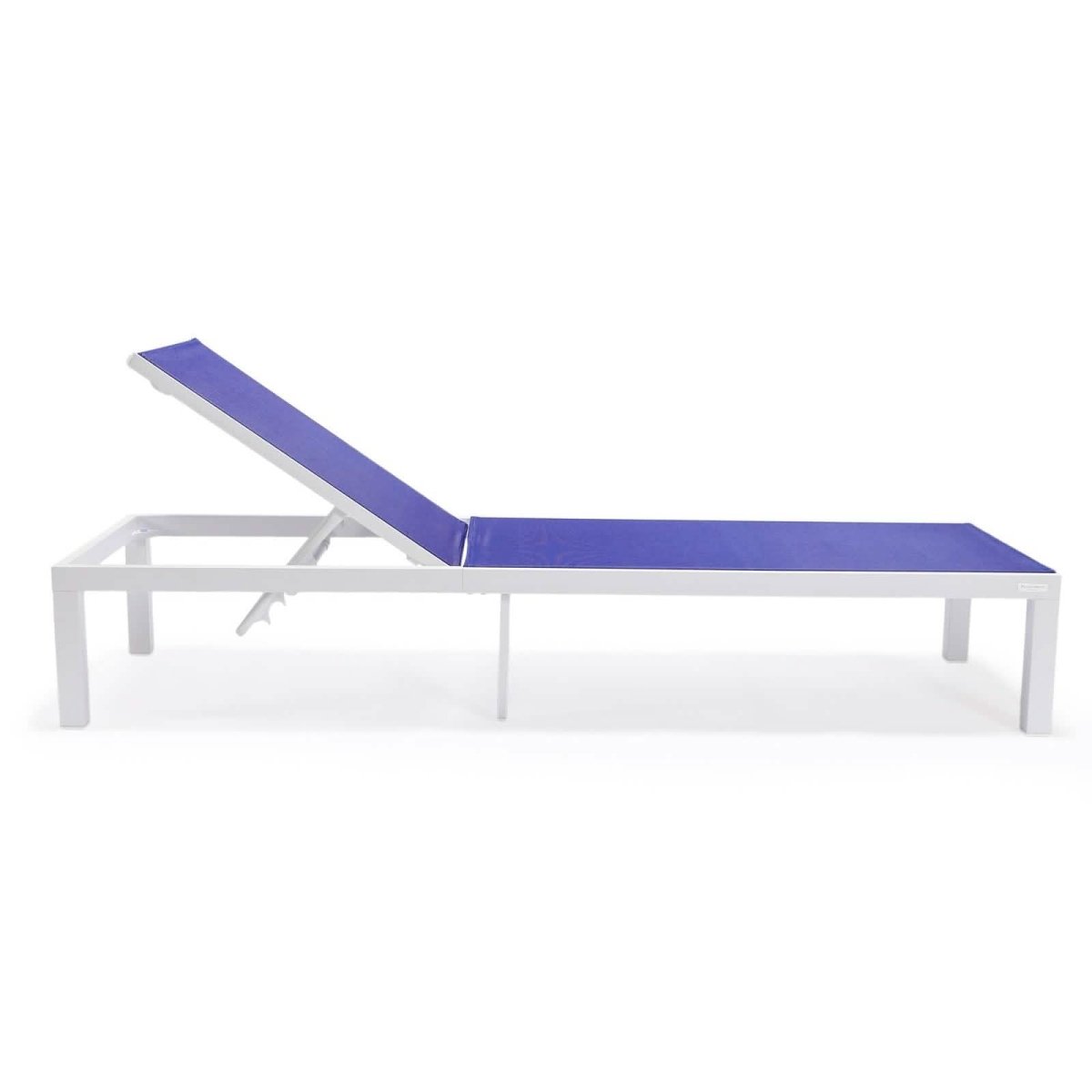 Marlin Modern White Aluminum Outdoor Chaise Lounge Chair With Square Fire Pit Side Table Set of 2 Burgundy Leisuremod