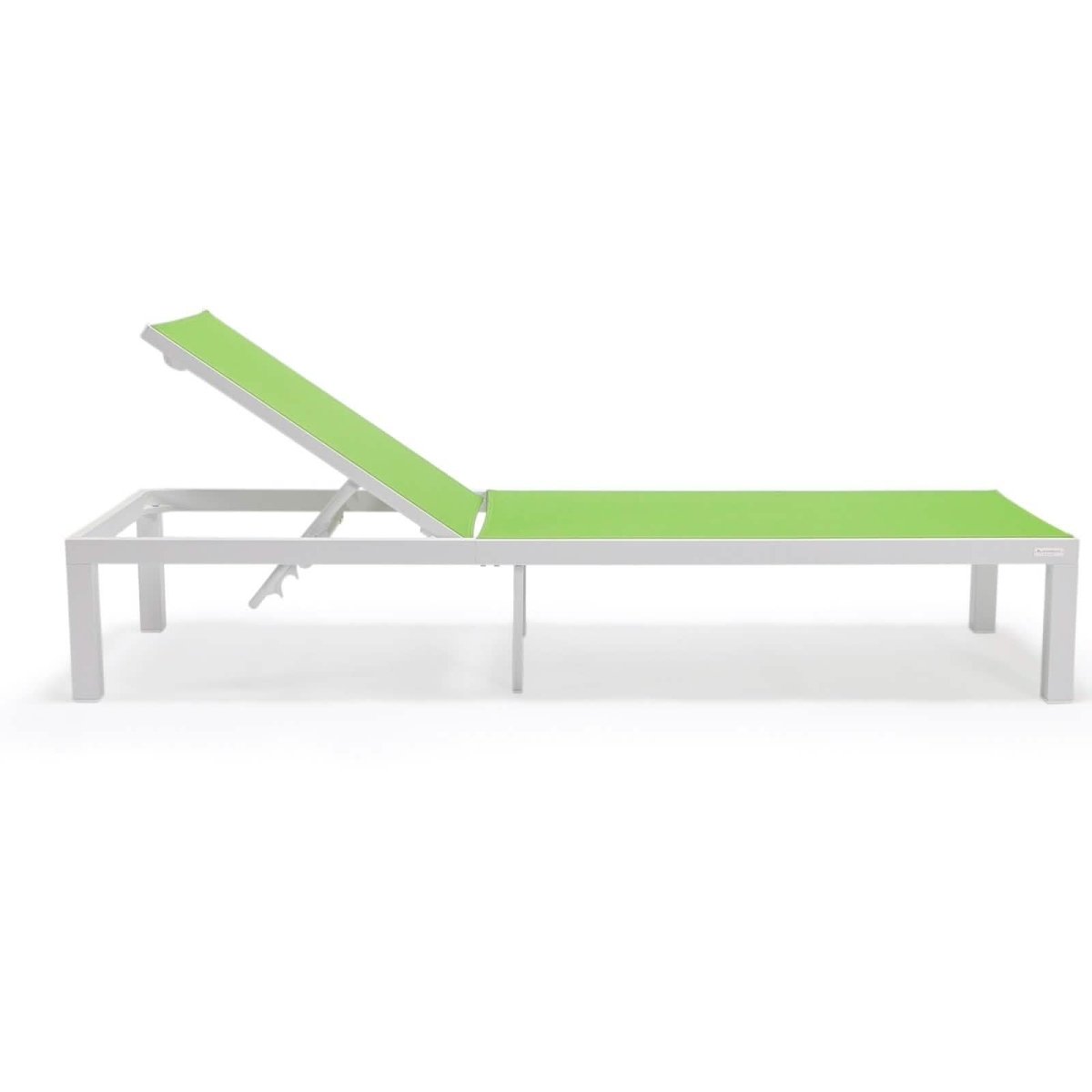 Marlin Modern White Aluminum Outdoor Chaise Lounge Chair With Square Fire Pit Side Table Set of 2 Burgundy Leisuremod