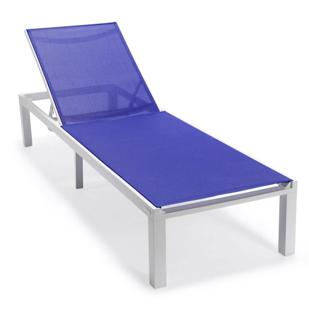 Marlin Modern White Aluminum Outdoor Chaise Lounge Chair With Square Fire Pit Side Table Set of 2 Burgundy Leisuremod