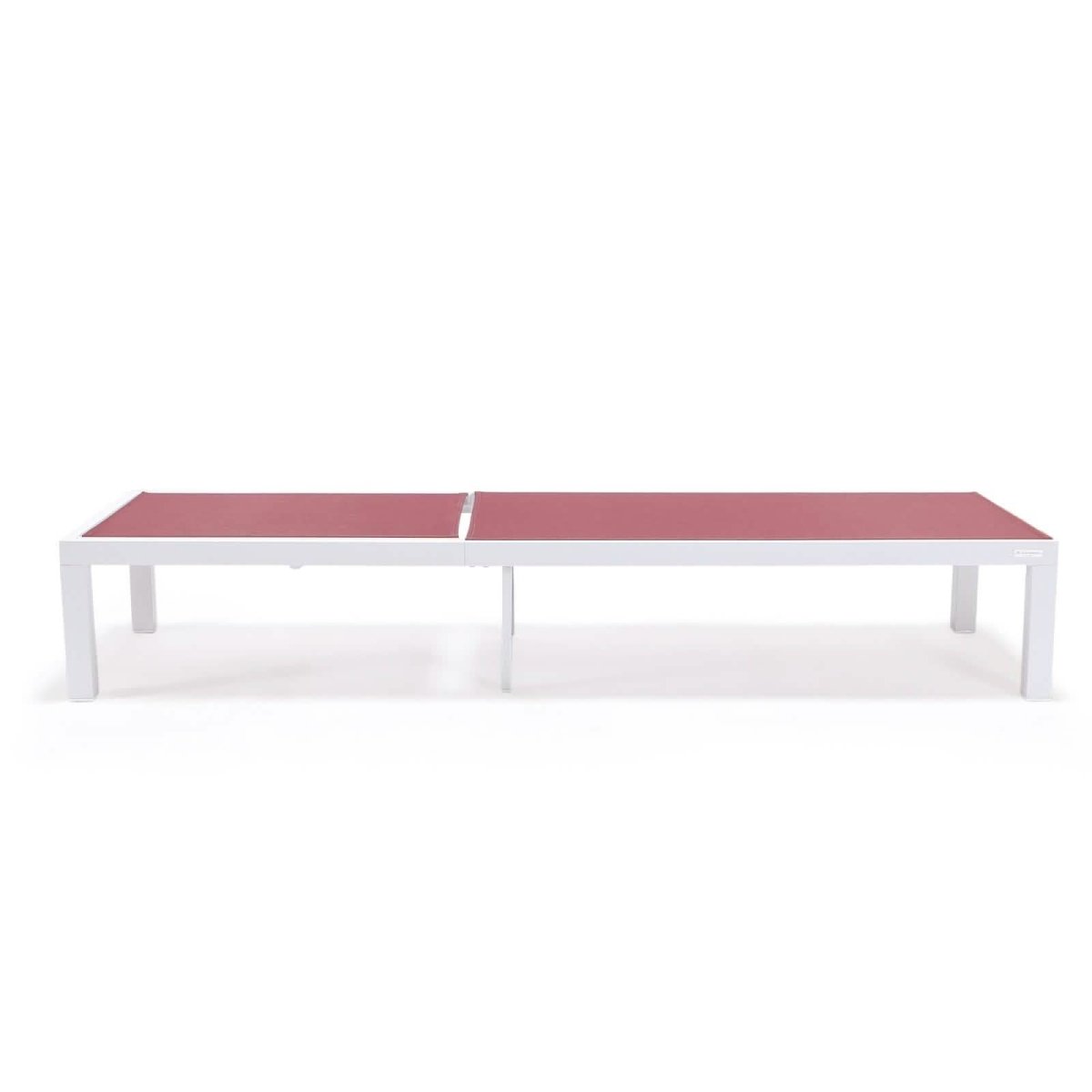 Marlin Modern White Aluminum Outdoor Chaise Lounge Chair With Square Fire Pit Side Table Set of 2 Burgundy Leisuremod