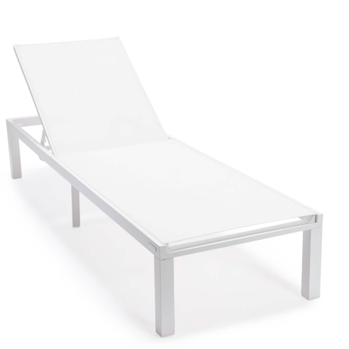 Marlin Modern White Aluminum Outdoor Chaise Lounge Chair With Square Fire Pit Side Table Set of 2 Burgundy Leisuremod