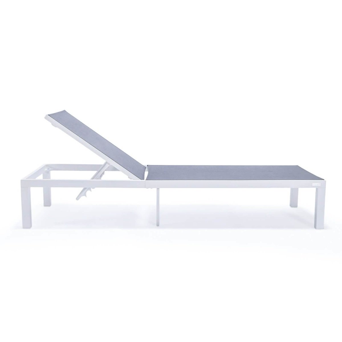 Marlin Modern White Aluminum Outdoor Chaise Lounge Chair With Square Fire Pit Side Table Set of 2 Burgundy Leisuremod