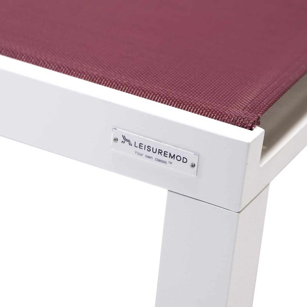 Marlin Modern White Aluminum Outdoor Chaise Lounge Chair With Square Fire Pit Side Table Set of 2 Burgundy Leisuremod