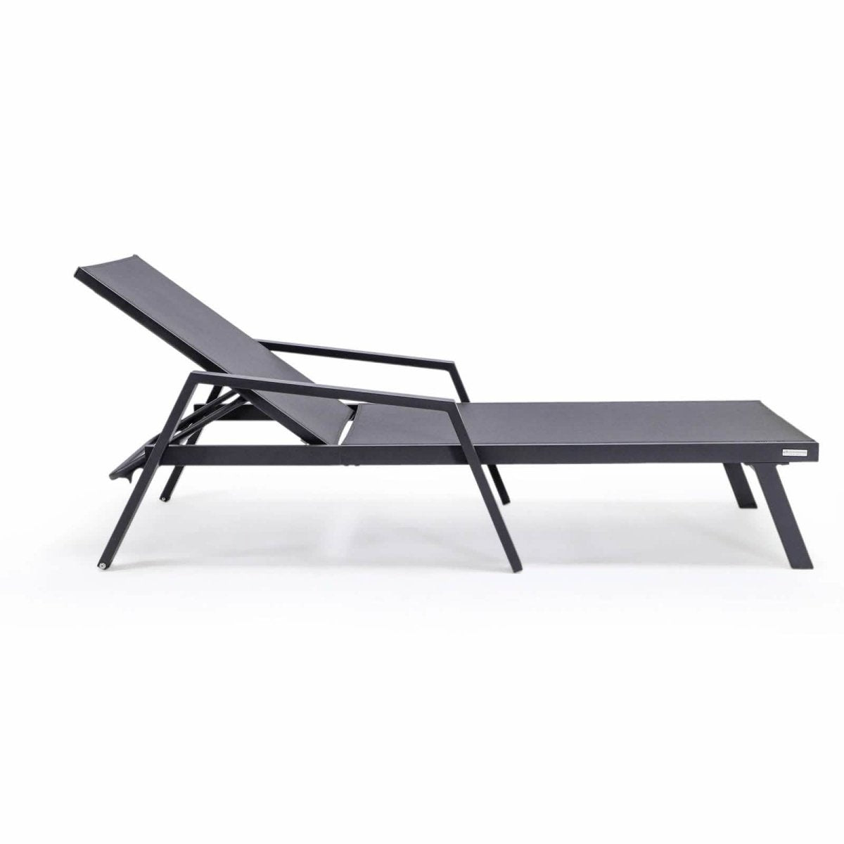 Marlin Patio Chaise Lounge Chair with Armrests in Black Aluminum Frame, Set of 2