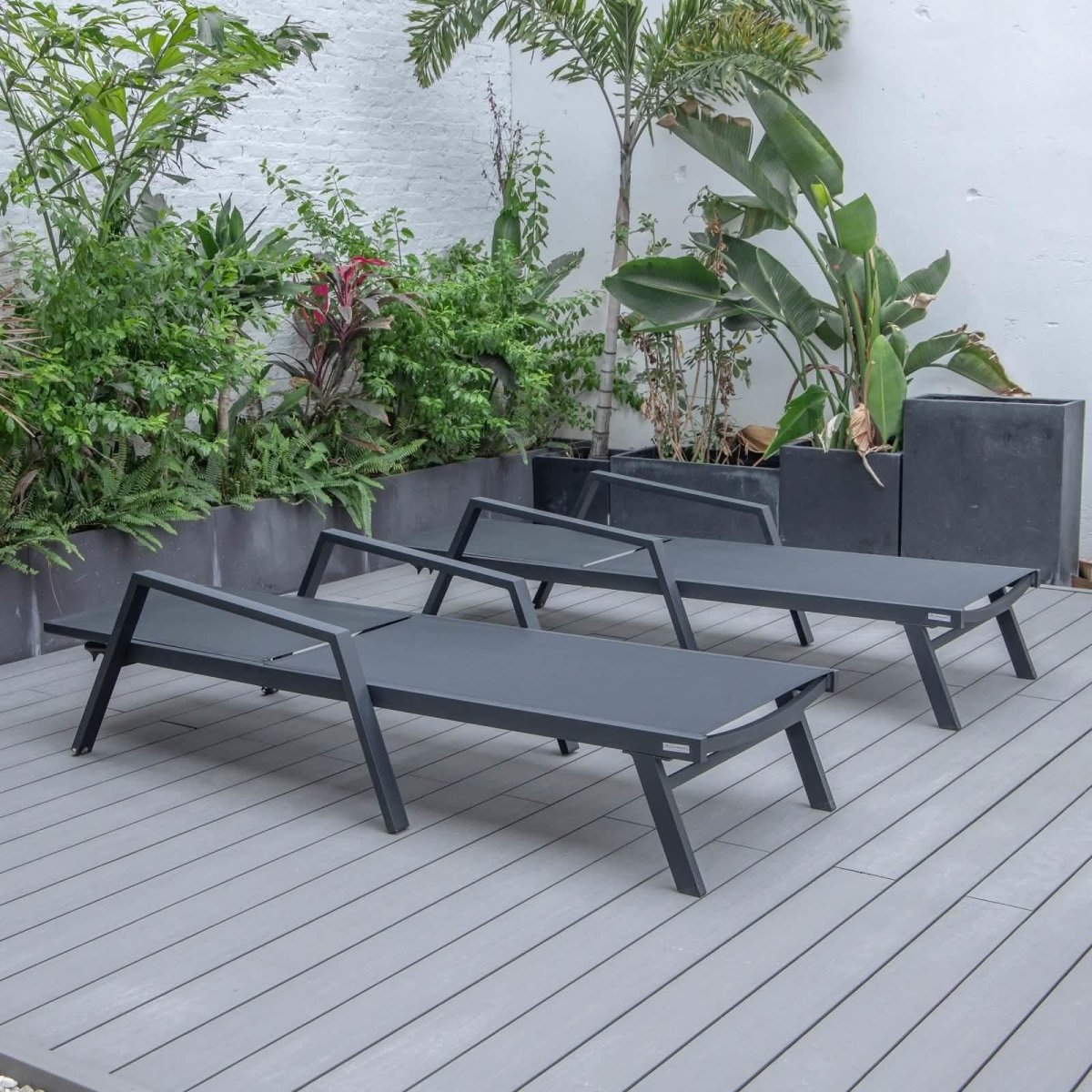 Marlin Patio Chaise Lounge Chair with Armrests in Black Aluminum Frame, Set of 2