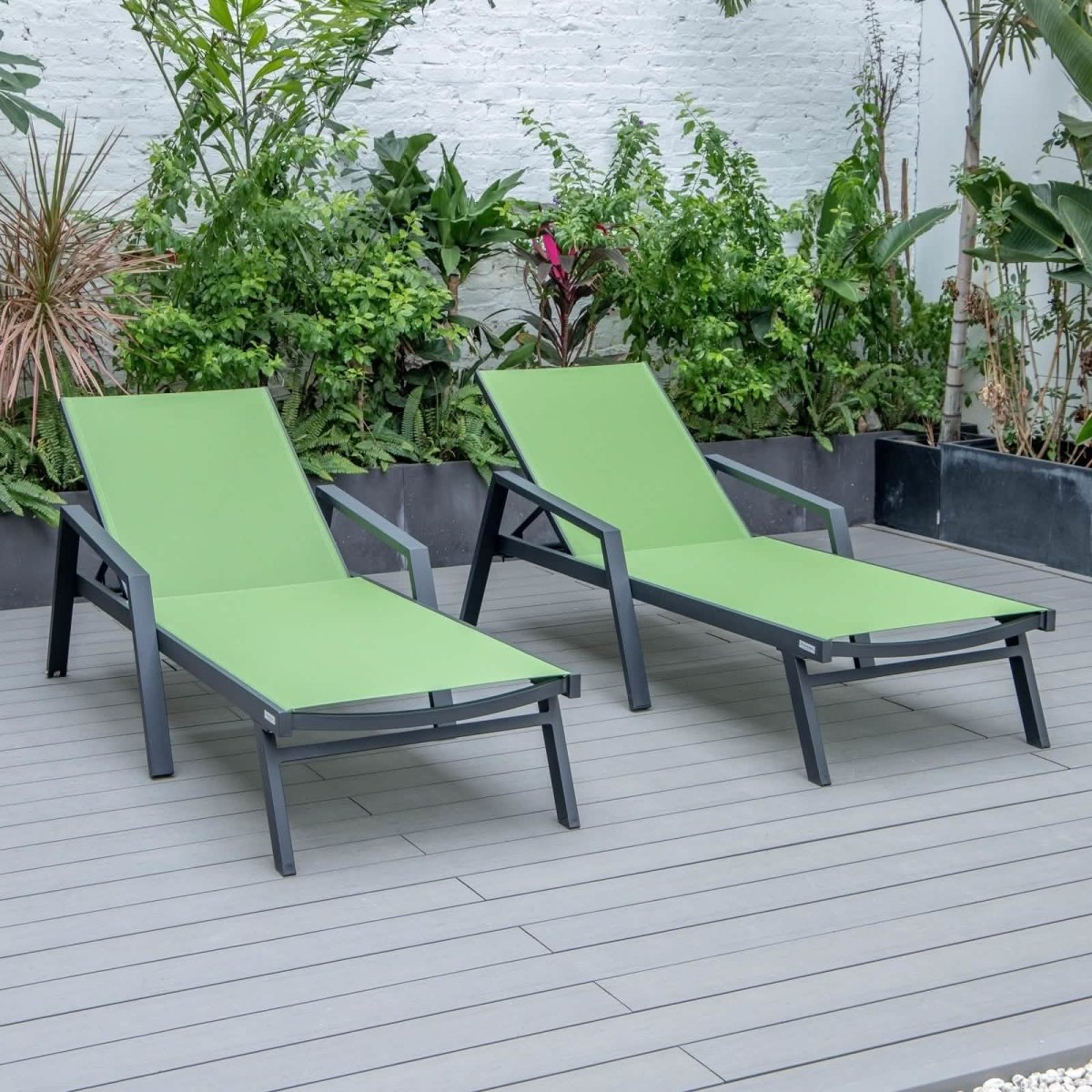 Marlin Patio Chaise Lounge Chair with Armrests in Black Aluminum Frame, Set of 2