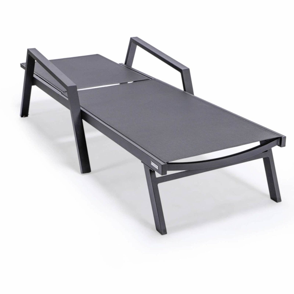 Marlin Patio Chaise Lounge Chair with Armrests in Black Aluminum Frame, Set of 2