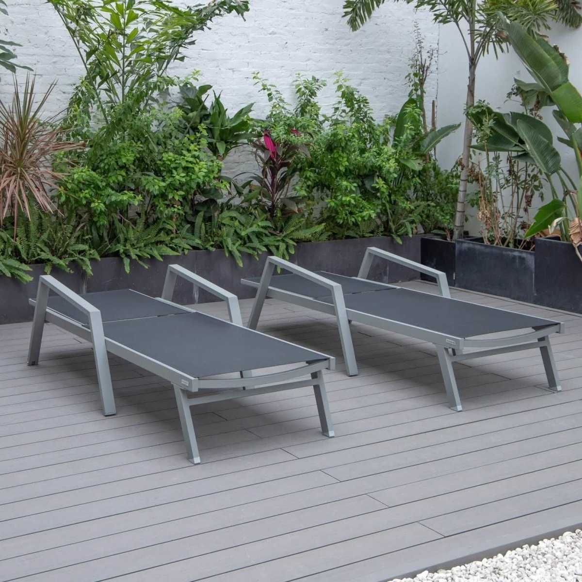 Marlin Patio Chaise Lounge Chair with Armrests in Grey Aluminum Frame, Set of 2