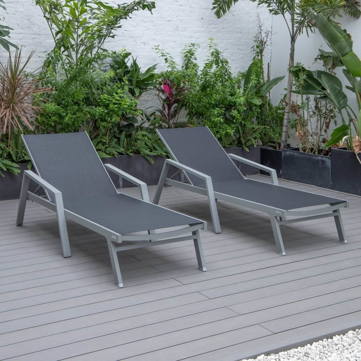 Marlin Patio Chaise Lounge Chair with Armrests in Grey Aluminum Frame, Set of 2