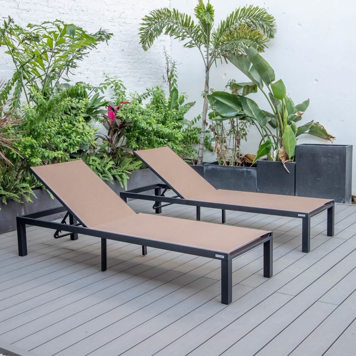 Marlin Patio Chaise Lounge Chair with Black Aluminum Frame, Set of 2
