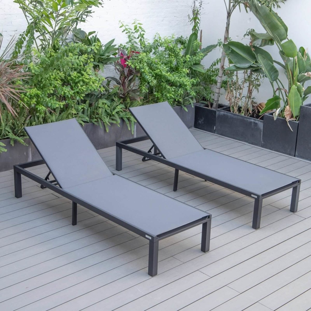 Marlin Patio Chaise Lounge Chair with Black Aluminum Frame, Set of 2