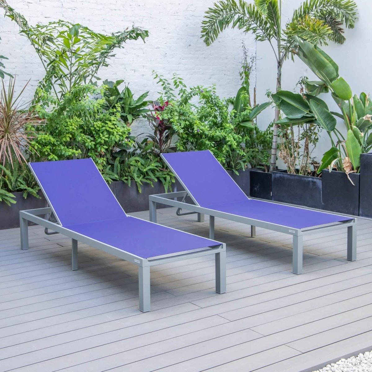 Marlin Patio Chaise Lounge Chair with Grey Aluminum Frame, Set of 2