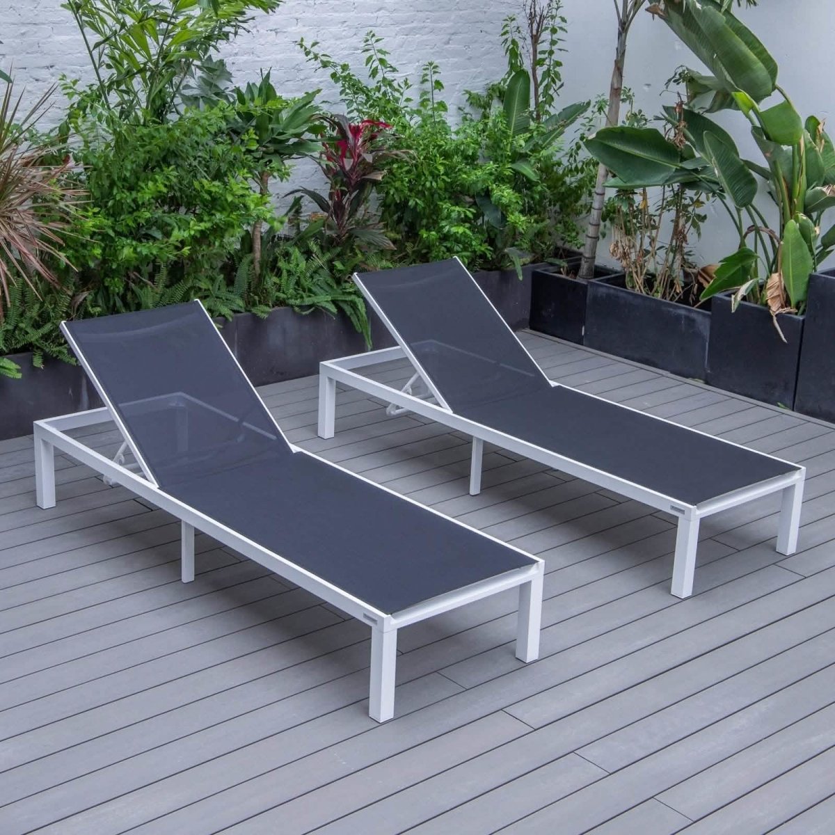 Marlin Patio Chaise Lounge Chair with White Aluminum Frame, Set of 2
