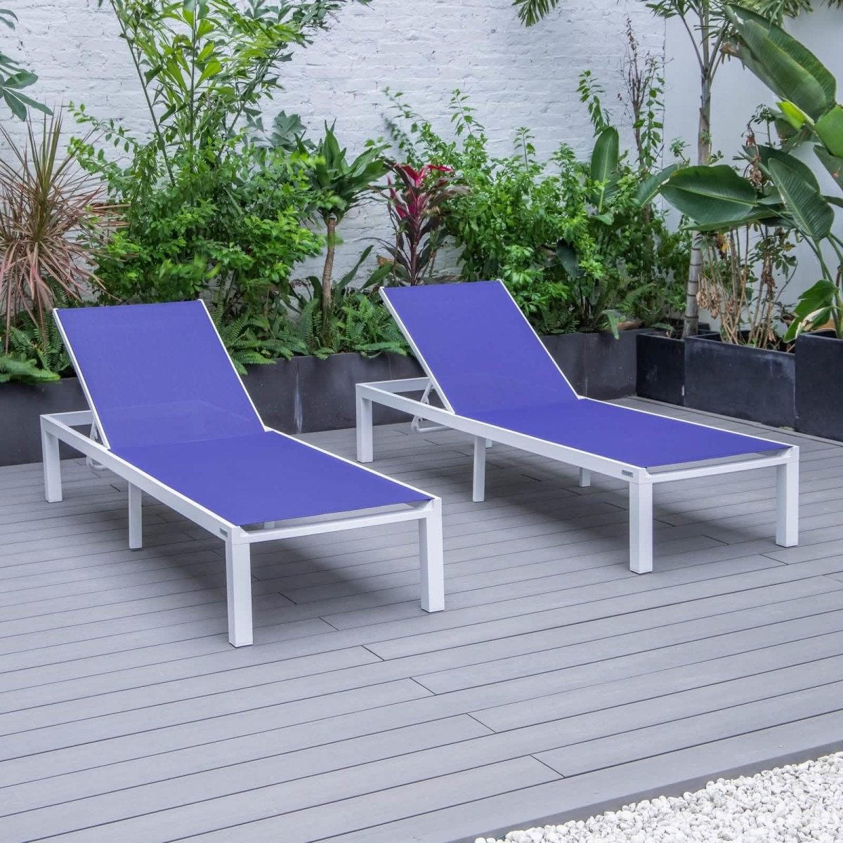 Marlin Patio Chaise Lounge Chair with White Aluminum Frame, Set of 2