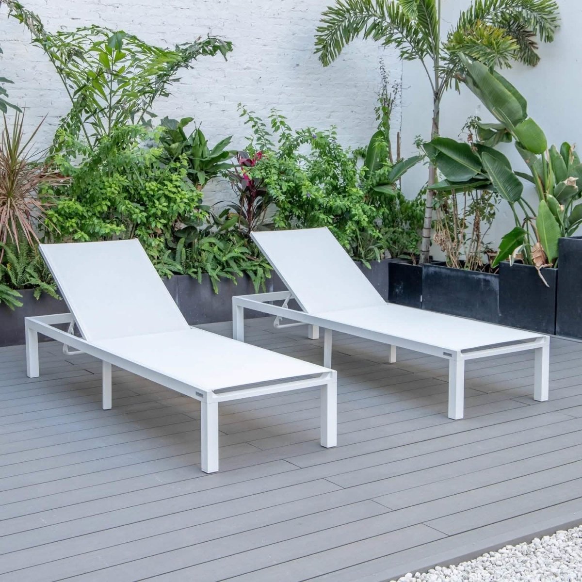Marlin Patio Chaise Lounge Chair with White Aluminum Frame, Set of 2