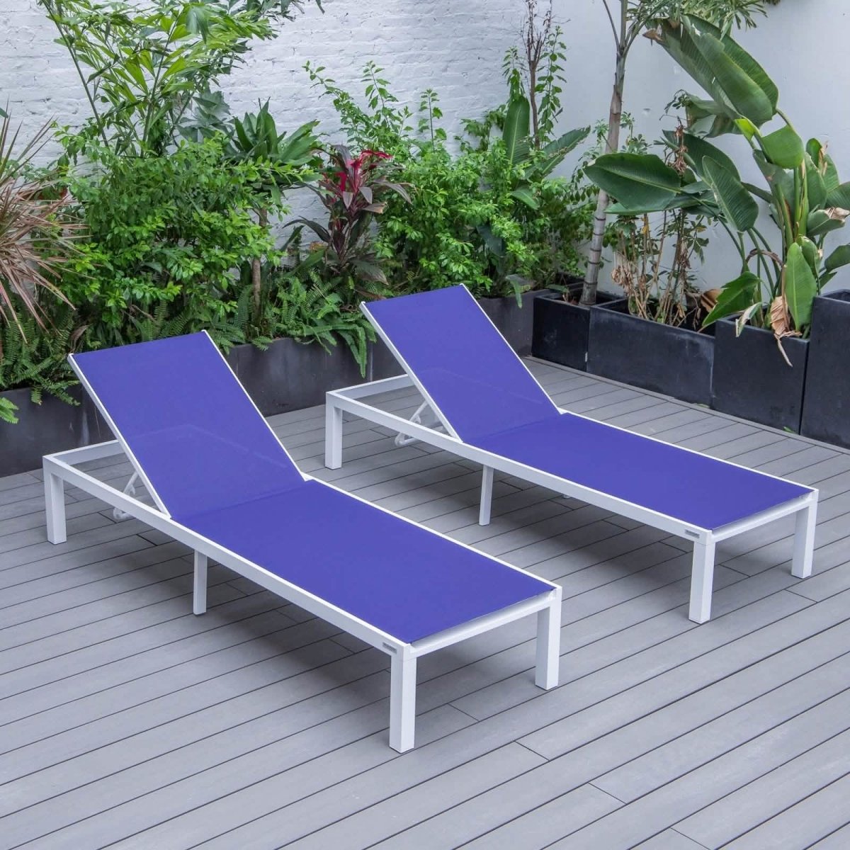 Marlin Patio Chaise Lounge Chair with White Aluminum Frame, Set of 2