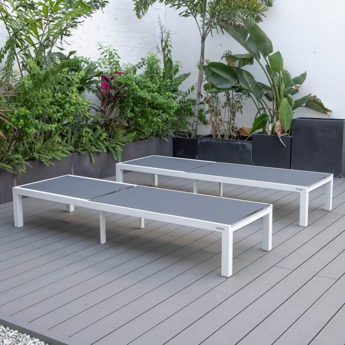 Marlin Patio Chaise Lounge Chair with White Aluminum Frame, Set of 2