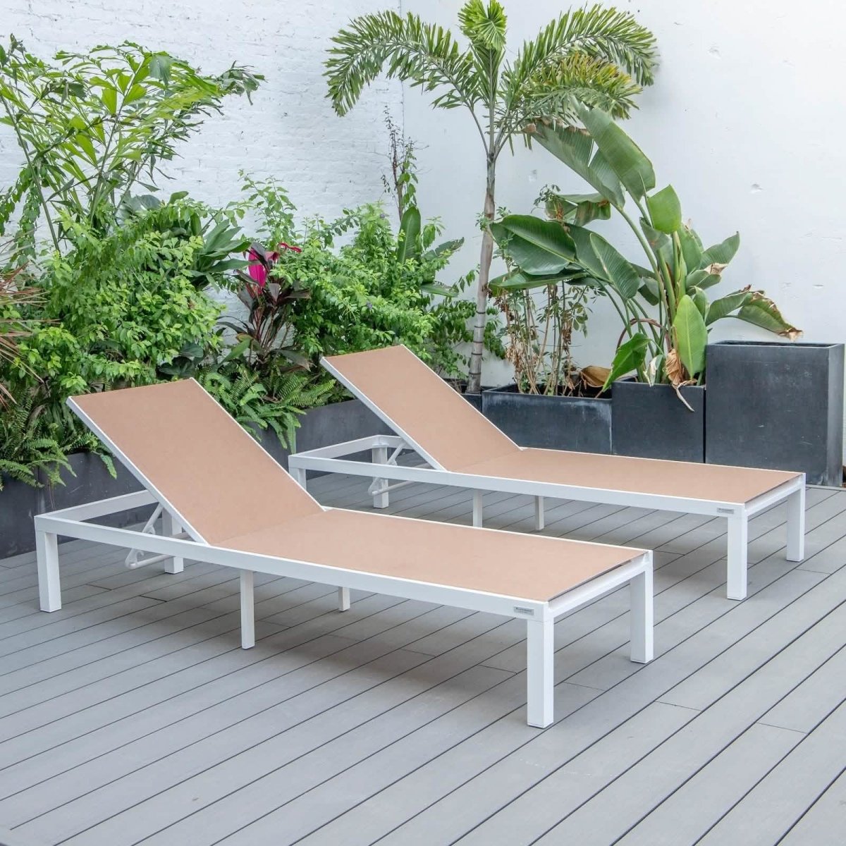 Marlin Patio Chaise Lounge Chair with White Aluminum Frame, Set of 2
