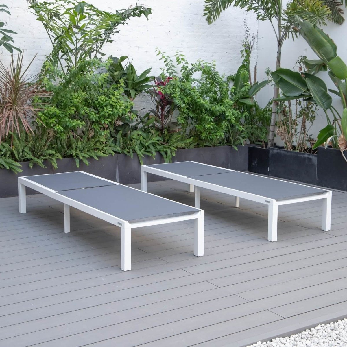 Marlin Patio Chaise Lounge Chair with White Aluminum Frame, Set of 2