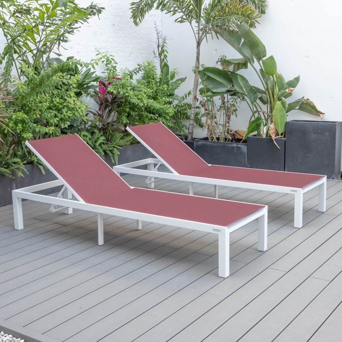 Marlin Patio Chaise Lounge Chair with White Aluminum Frame, Set of 2