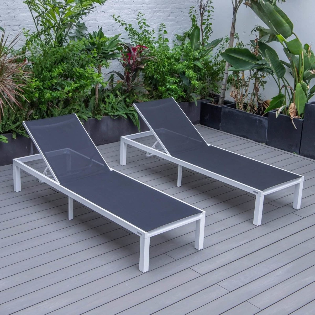 Marlin Patio Chaise Lounge Chair with White Aluminum Frame, Set of 2