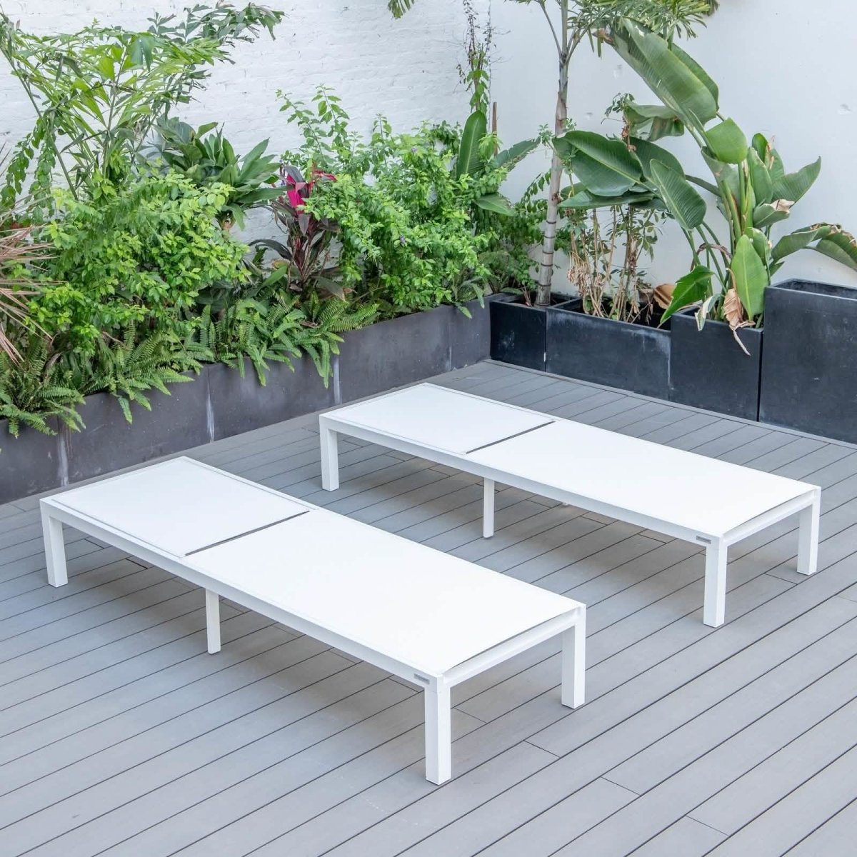 Marlin Patio Chaise Lounge Chair with White Aluminum Frame, Set of 2