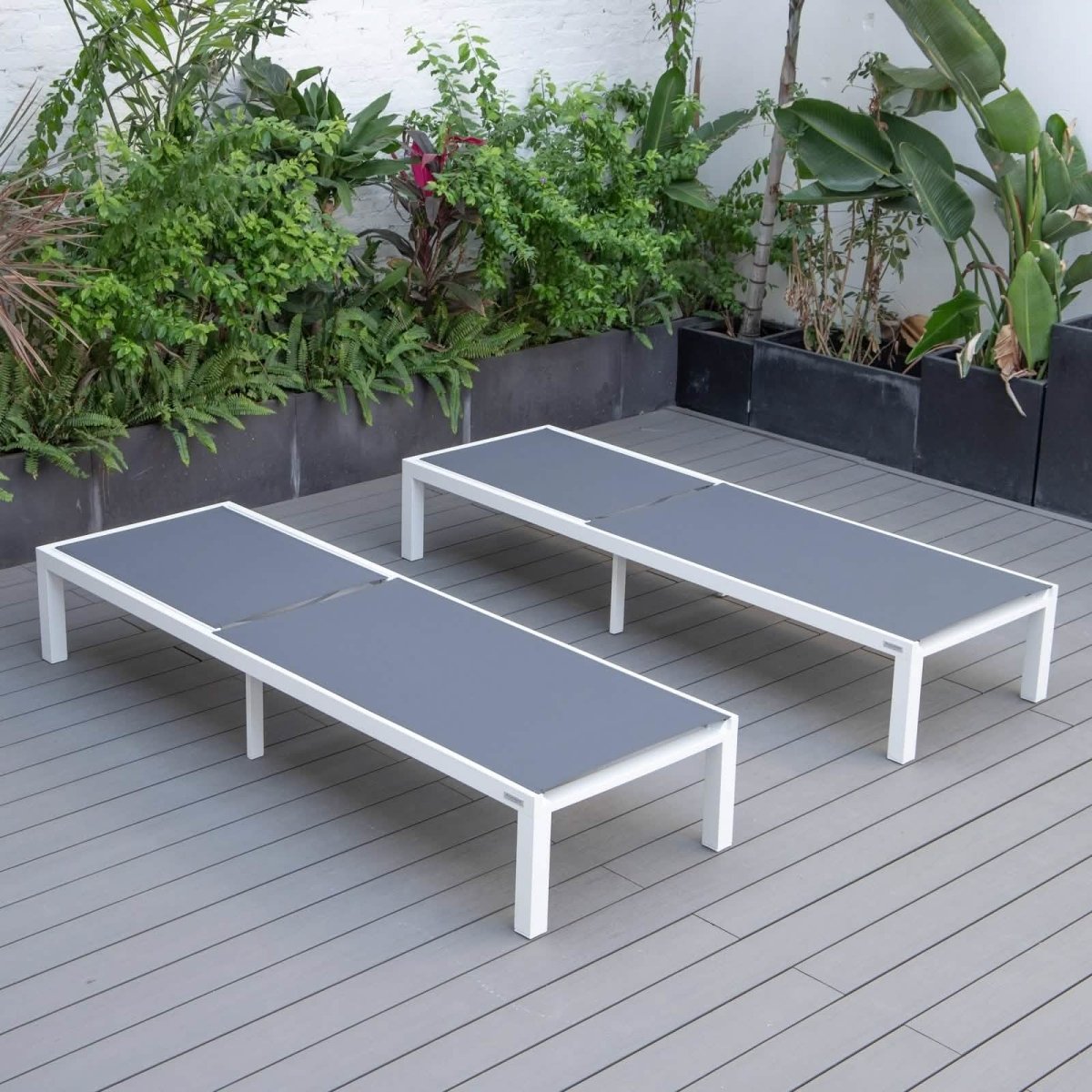 Marlin Patio Chaise Lounge Chair with White Aluminum Frame, Set of 2