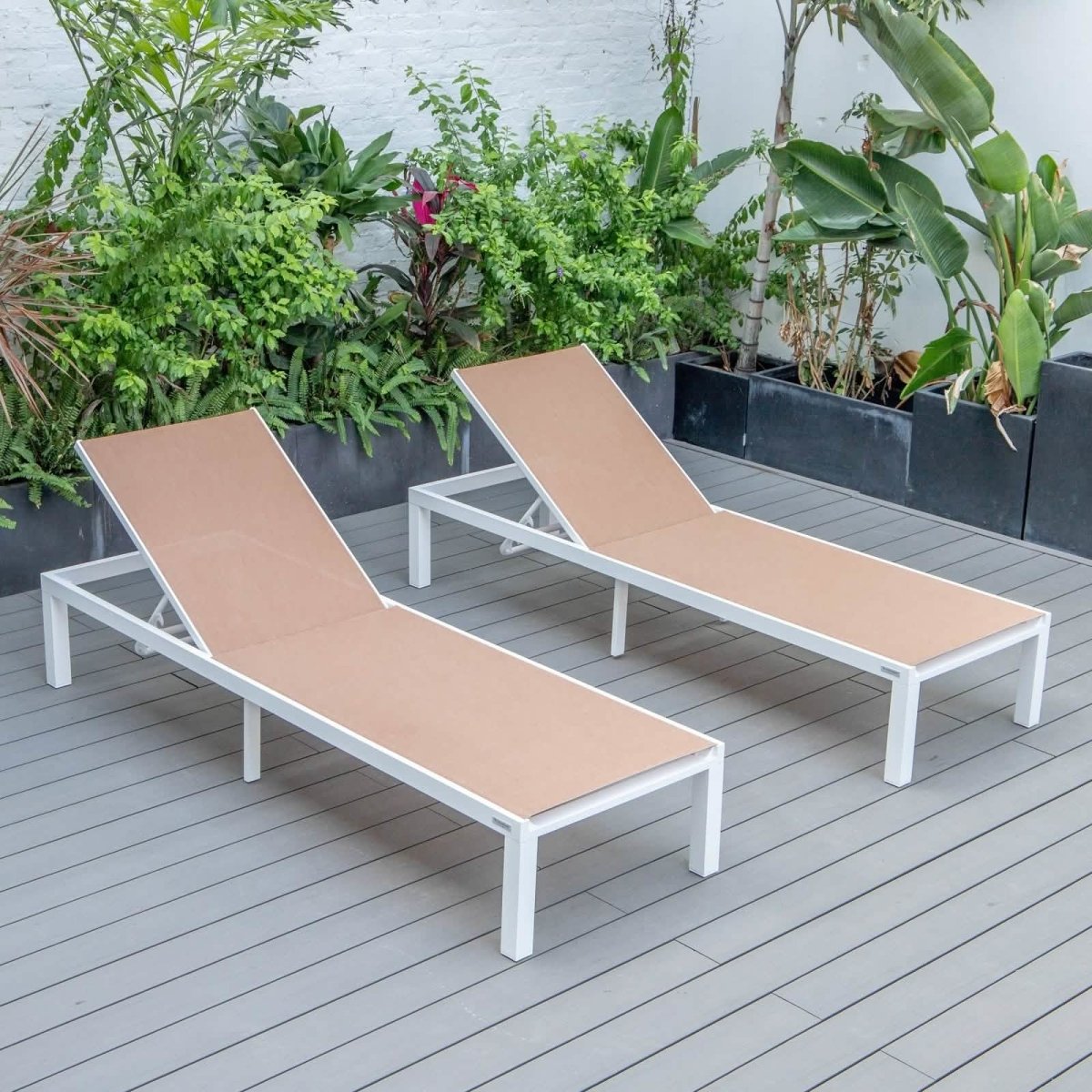 Marlin Patio Chaise Lounge Chair with White Aluminum Frame, Set of 2
