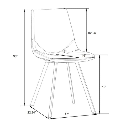 Markley Modern Leather Dining Chair With Metal Legs Set of 2