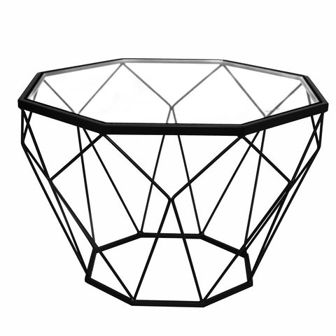 Malibu Octagon Coffee Table with Glass Top and Geometric Metal Base