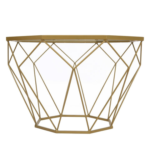Malibu Octagon Coffee Table with Glass Top and Geometric Metal Base