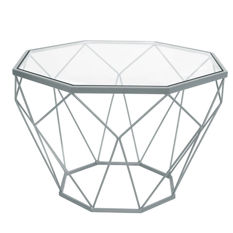 Malibu Octagon Coffee Table with Glass Top and Geometric Metal Base
