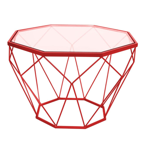 Malibu Octagon Coffee Table with Glass Top and Geometric Metal Base