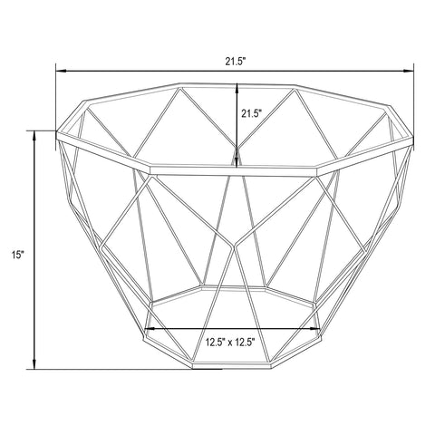 Malibu Octagon Coffee Table with Glass Top and Geometric Metal Base
