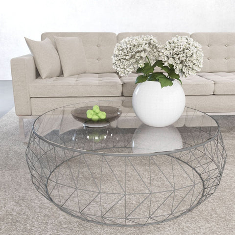 Malibu Modern Round Glass Top Coffee Table With Chrome Base