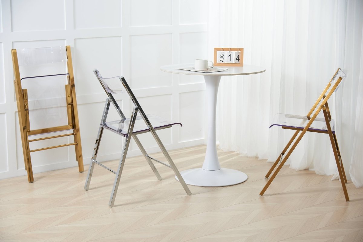 Menno Folding Dining Chair in Gold/Silver/Black Stainless Steel Frame and Base