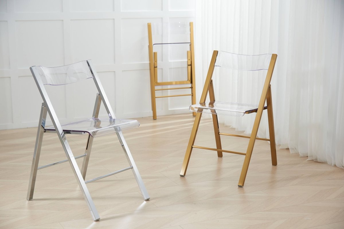 Menno Folding Dining Chair in Gold/Silver/Black Stainless Steel Frame and Base