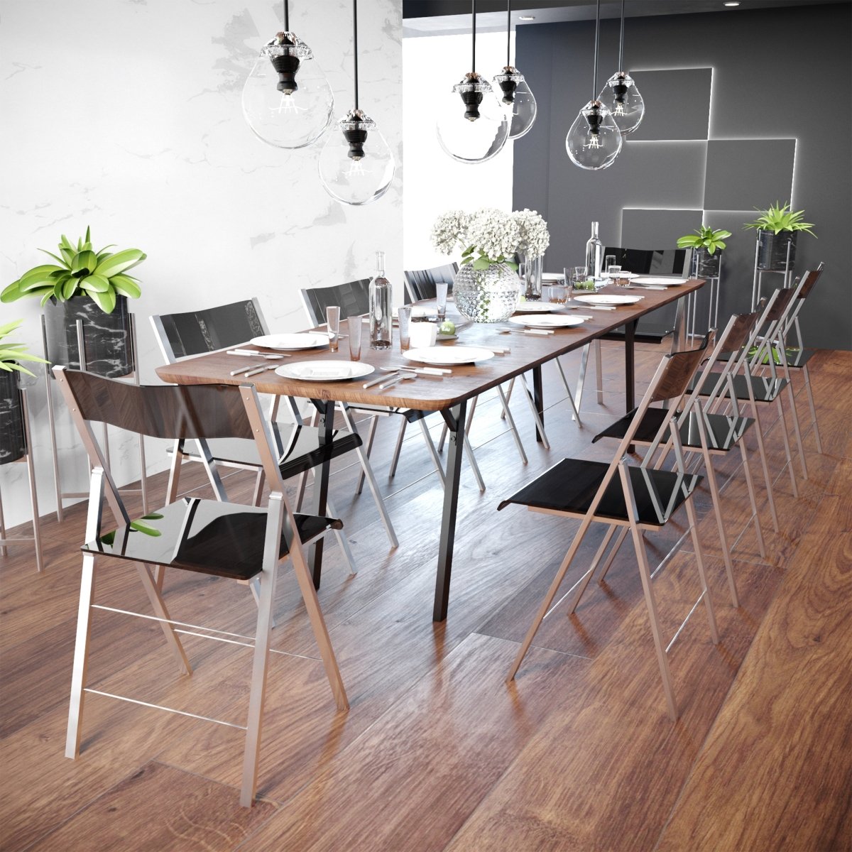 Menno Folding Dining Chair in Gold/Silver/Black Stainless Steel Frame and Base