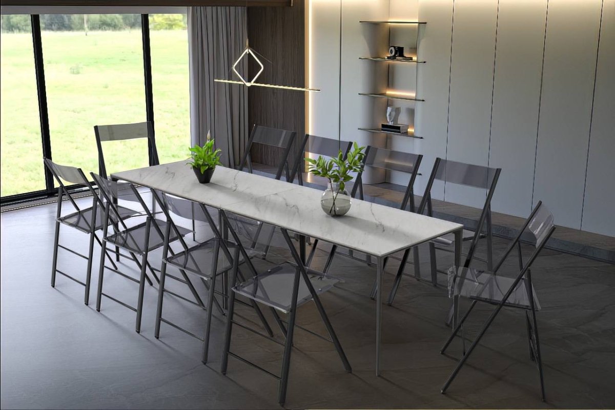 Menno Folding Dining Chair in Gold/Silver/Black Stainless Steel Frame and Base