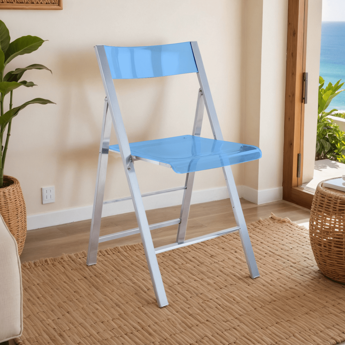 Menno Folding Dining Chair in Gold/Silver/Black Stainless Steel Frame and Base